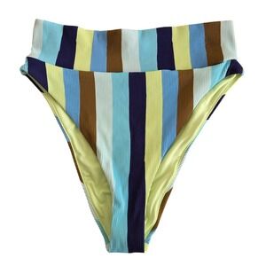 NEW Aerie High Cut Cheeky Bikini Bottoms Striped Ribbed Retro Colors Size M